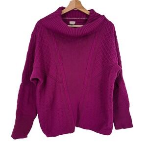Chico's Sweater Size‎ 2 L Mixed-Stitch Cowl-Neck Pullover Purple Knit Boxy